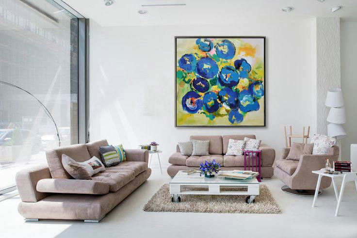 Extra Large Textured Painting On Canvas,Oversized Palette Knife Painting Abstract Flower Painting On Canvas,Wall Art Painting,Yellow,Blue,Green.etc
